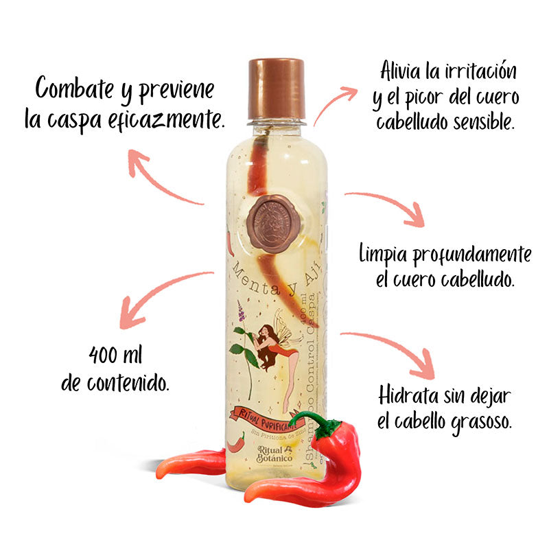 SHAMPOO CONTROL CASPA CON MENTA Y AJÍ RITUAL BOTÁNICO