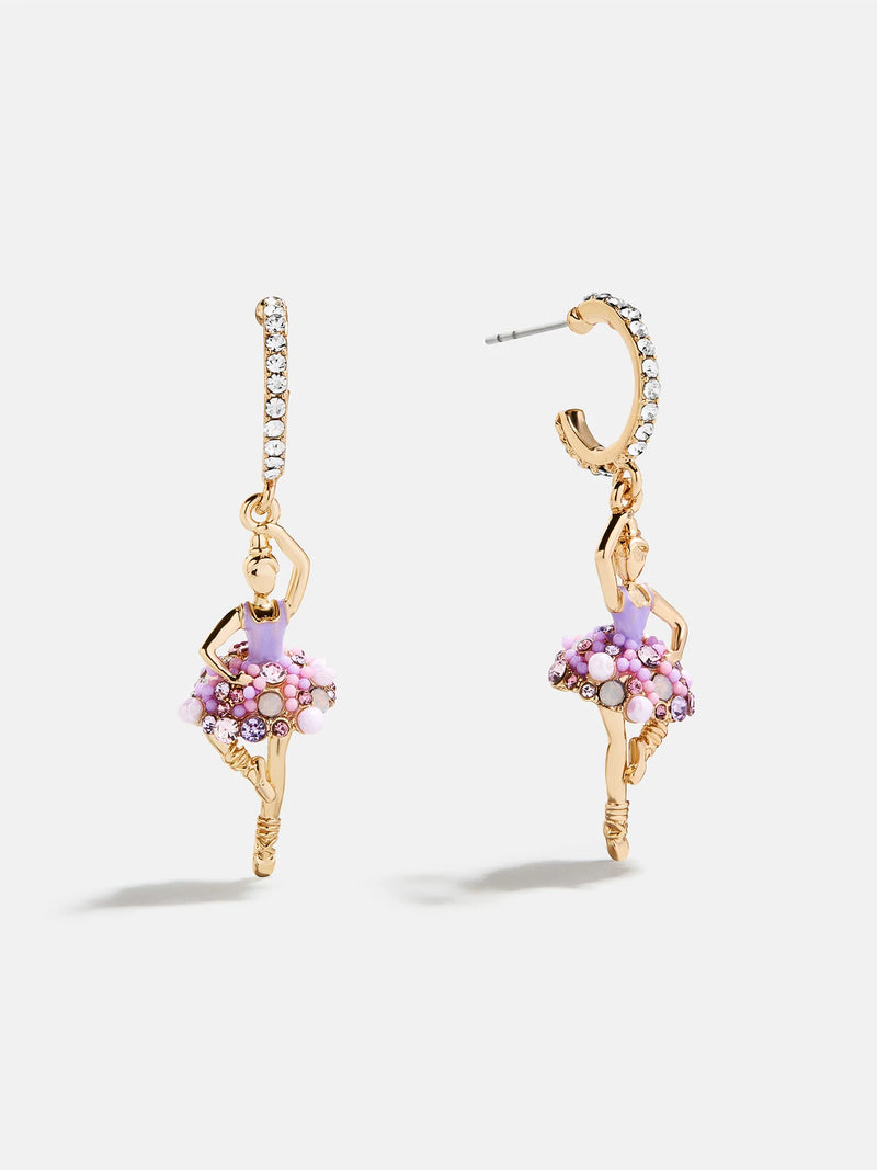 Aretes bailarina lila baño oro 18k